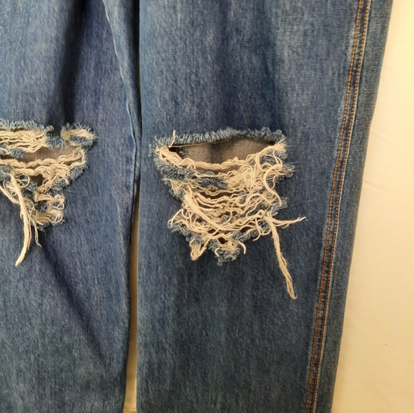 American Apparel Tomgirls 100% Cotton Distress Denim Blue Jeans Overalls Size L - Picture 13 of 15